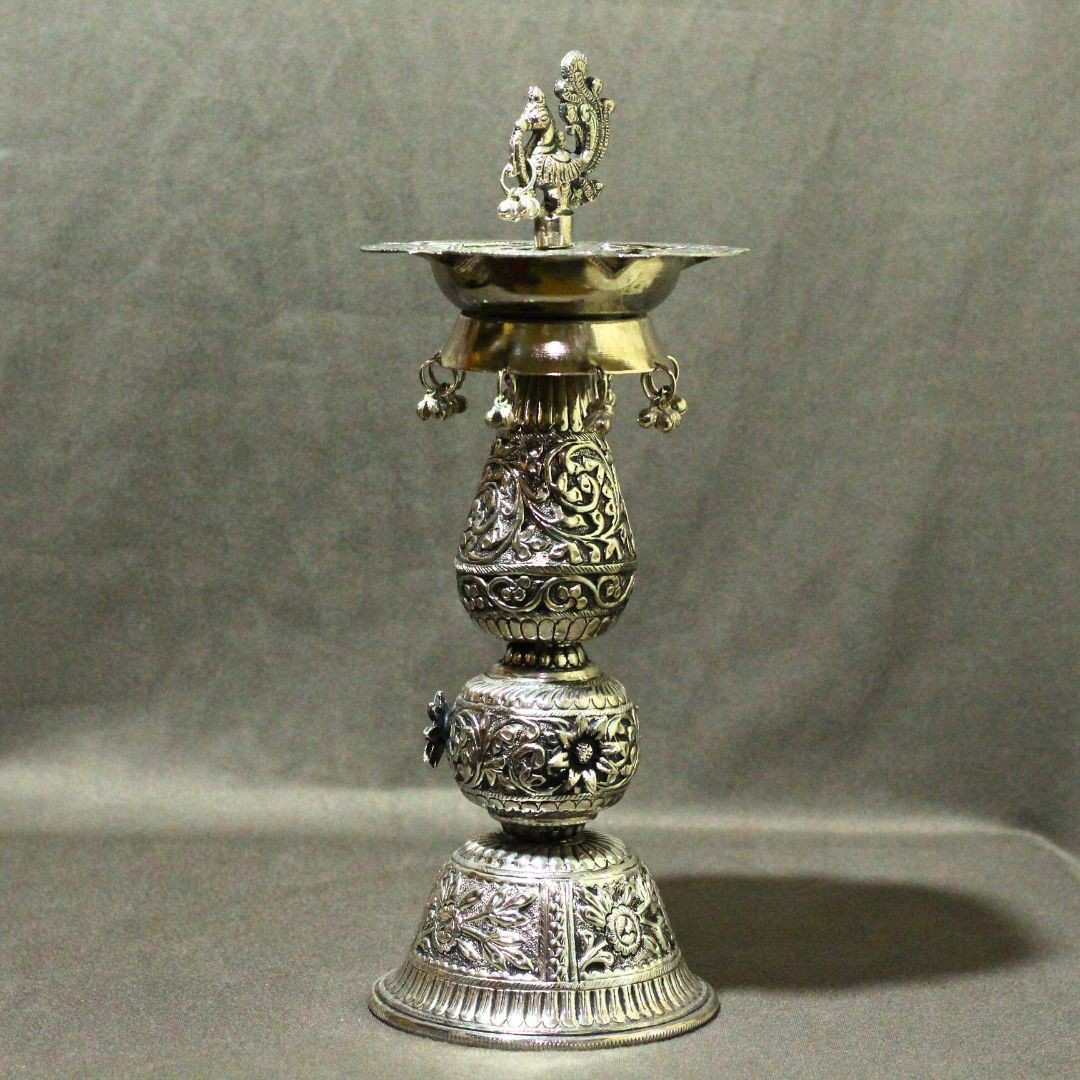 Regal Brass Peacock Samai Diya – 12 Inch Traditional Oil Lamp